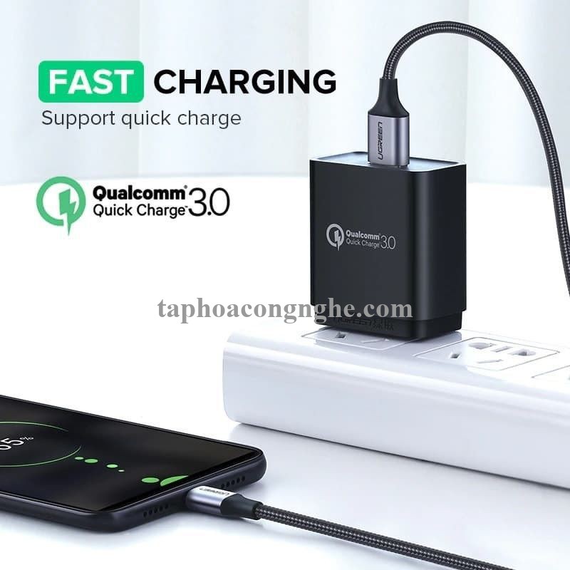 Ugreen 60145 0.5M màu Đen Cáp sạc truyền dữ liệu USB 2.0 sang MICRO USB vỏ dây bọc lưới US290 30060145